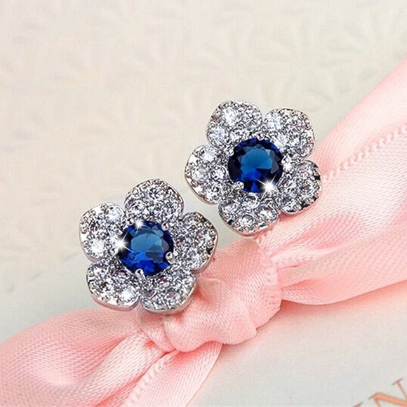 Any 2/$20! Silver & Crystal Pave Flower Stud Earrings - Picture 4 of 9